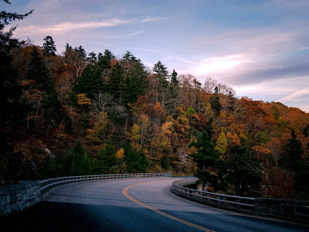 Scenic fall foliage drive on a back road near Grafton, Vermont.
